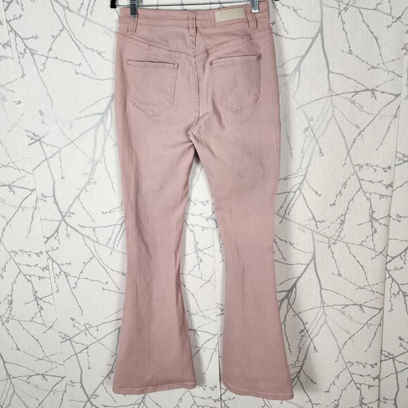 Rock & Roll Cowgirl Pastel Pink Stretch Denim High Rise Flare Jeans - Picture 2 of 7